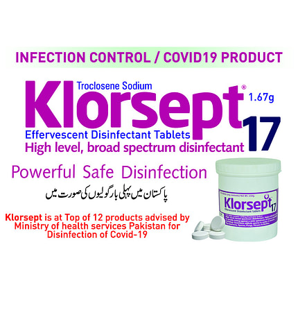 klorsept 17 (1.67g) for high level, broad spectrum disinfection,